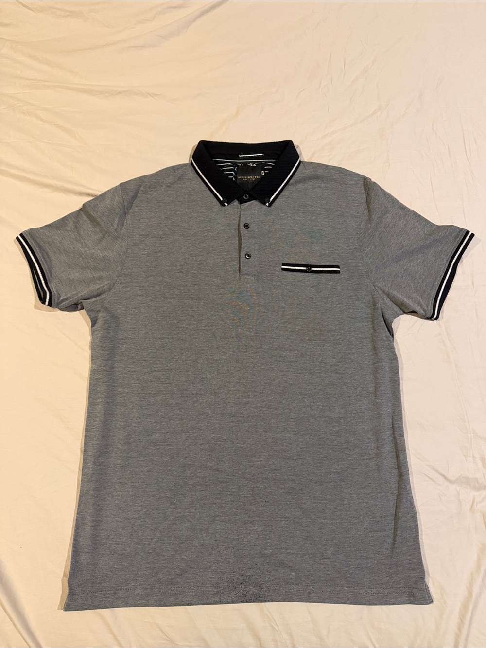 Denim & Flower Gray Polo with Black Contrast Collar